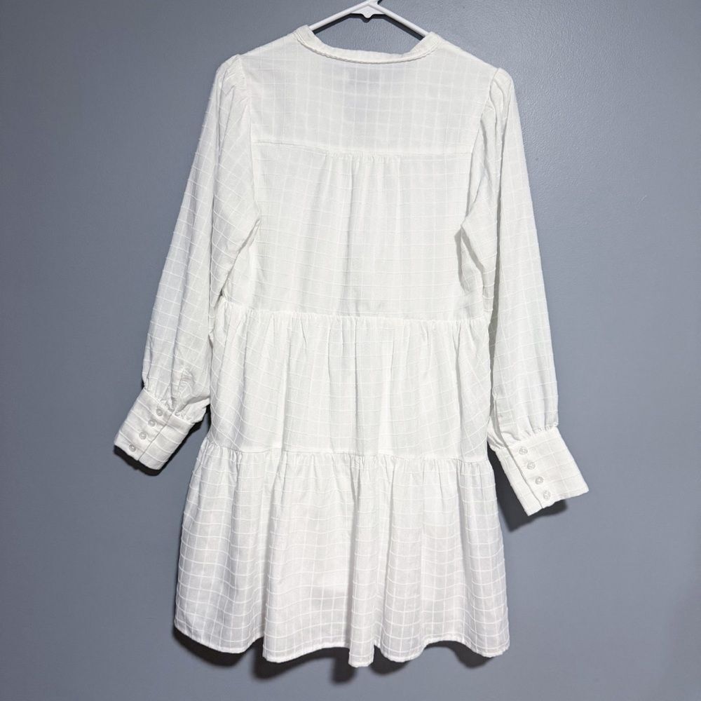 Greylin Pattern Texture Teagan Windowpane Popover Mini Dress Size Small White - Picture 9 of 11